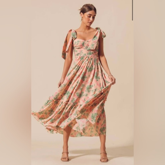 NEW So Me Floral Maxi Dress Small Lace Petal Pink Flowy Tiered Lined Cottage - Picture 2 of 7